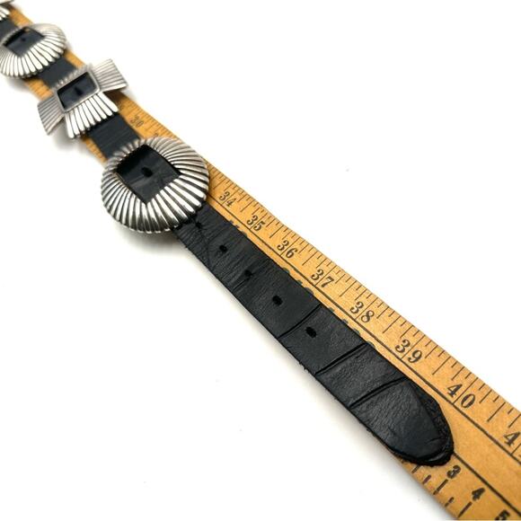 VINTAGE 1993 - Navajo Silver & black Leather Concho unisex Belt main image 5